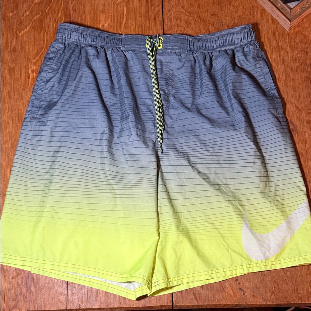 Nike Men's Gradient Gray and Neon Yellow Board Shorts